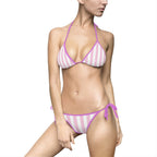 Pink & White Stripe Bikini — Women’s Tie-Side Triangle Swimsuit