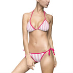 Pink & White Stripe Bikini — Women’s Tie-Side Triangle Swimsuit
