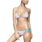 Pink & White Stripe Bikini — Women’s Tie-Side Triangle Swimsuit