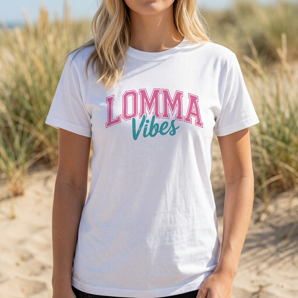 Kids Tee — "Lomma Vibes" Retro Pink & Teal Graphic