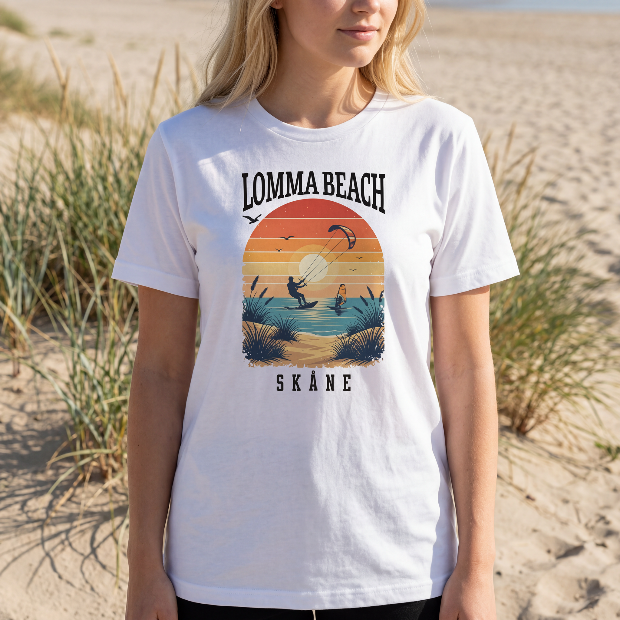 Retro Sunset Lomma Beach T-Shirt | Kids Crew Neck Graphic Tee